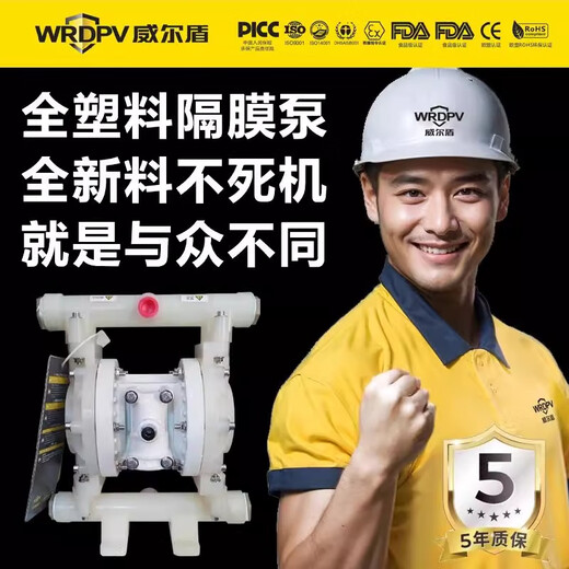 Perfluoroplastic Corrosion Resistant Acid and Alkali Resistant Pneumatic Diaphragm Pump Self-priming PVDF Teflon Teflon Glue Sewage Pump PP WRQBY-LF25PP Plastic + Teflon