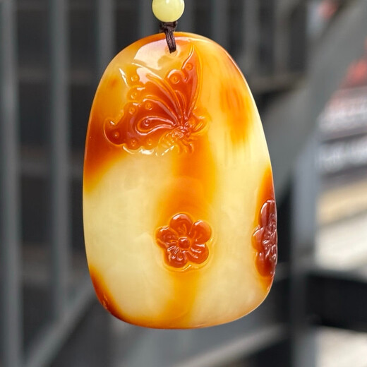 Blue Beeswax Pretty Color Butterfly Flower Pendant Pendant Flowers Blooming Wealth and Auspicious Size 58.4-38.7-18.2 Net Weight 22 Grams