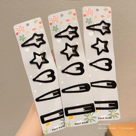 Black simple popular children's hair clip summer broken hair bangs hair clip forehead side clip headdress temperament bb clip TS268-02 five-pointed star 3-piece set