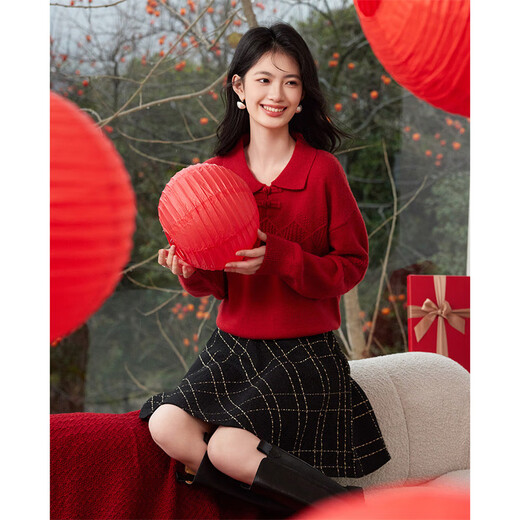 Shangjing sweater women's 26 spring and winter new women's new Chinese style commuting age reduction doll collar New Year's red sweater women's top