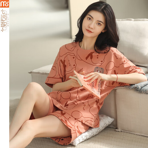 Modal pajamas for women in summer 2025 new short-sleeved striped suit for wearing cartoon Korean style home clothes Y9858 M 75-95Jin [Jin equals 0.5 kg]