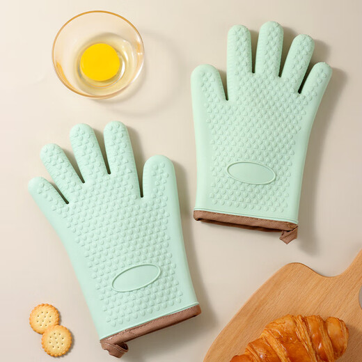 Baijie anti-scalding gloves insulated oven, microwave oven, kitchen baking, high temperature resistant thickened cotton silicone five-finger flexible silicone anti-scalding gloves, two packs, anti-scalding and heat insulation丨stable and non-slip