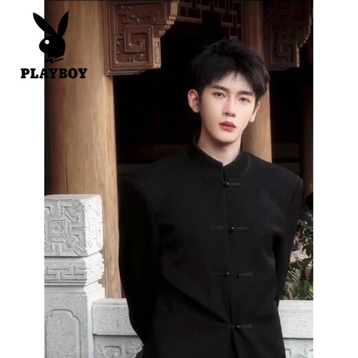 Playboy (PLAYBOY) new Chinese style men's suit, men's spring and autumn stand-up collar shoulder pad coat, tunic suit, Tang suit casual wear suit, tunic suit + white shirt + trousers L