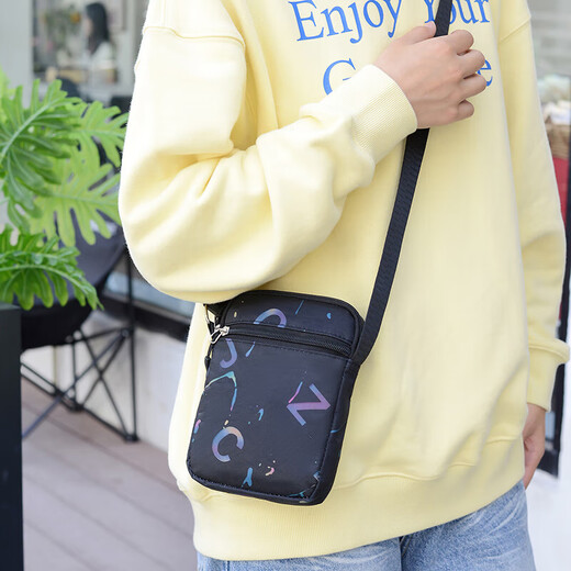 女包韩版手机包迷你小包斜挎包手机袋竖款牛津布单肩包女云8818 黑色