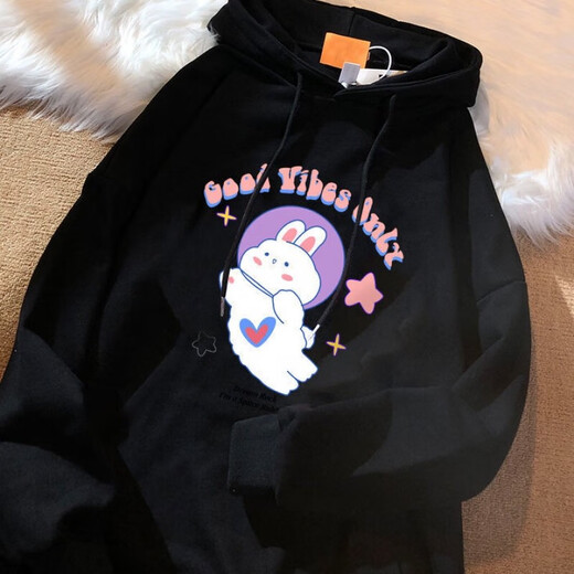Lo Mary's new black velvet sweatshirt for female students' loose hooded jacket trendy Korean version Harajuku style pullover 1283 black spring and autumn style M