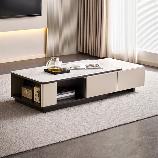 Quanyou Home Tempered Glass Telescopic Coffee Table Living Room Home Modern Simple High-End Atmosphere Storage Storage Cabinet New Style