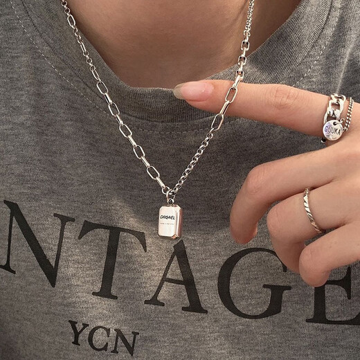 QIWN2025 new sugar cube necklace women's 925 sterling silver ins hip hop retro niche T-shirt chain XL1515