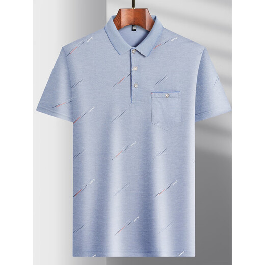 Camiseta de manga corta de cuello yinxin para la solapa de mediana edad de los hombres y ancianos camiseta de papá para papá para hombres de mediana edad, la camisa delgada de la delgada de hielo de la seda de hielo/9923 azul de bolsillo real M/165