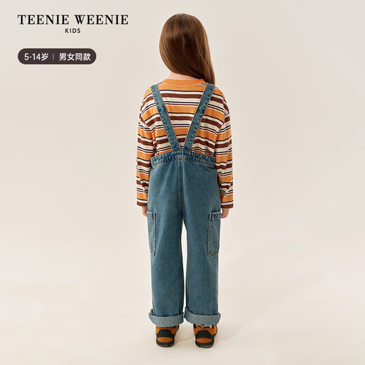 Teenie Weenie Kids 25-year-old new style denim overalls for boys and girls, pastoral style, blue floral gray 140 cm