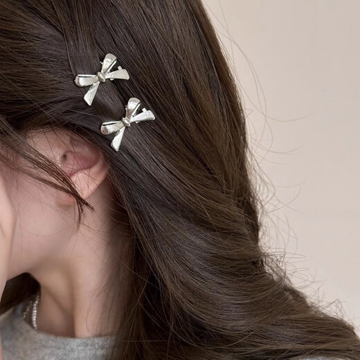 Silver bow hair clip for women 2025 new hot style high-end hair clip hair accessories side bangs broken hair small clip silver four