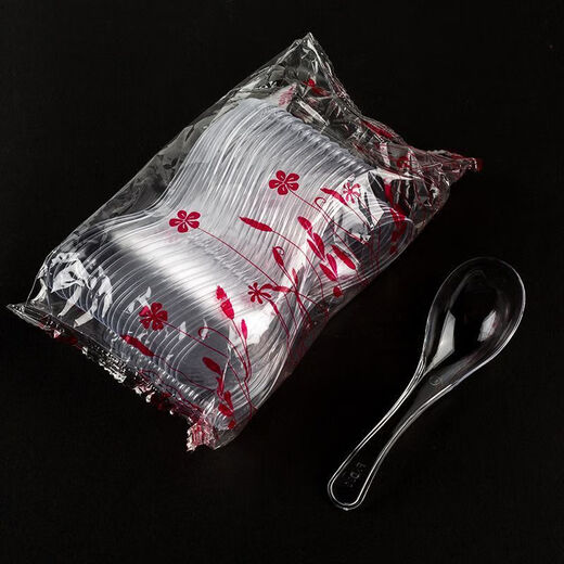 Enshousu disposable spoon thickened plastic 808 hard soup spoon takeout packaged fast food spoon wholesale independent packaging tableware 808 thick transparent simple packaging 50 pieces extra thick