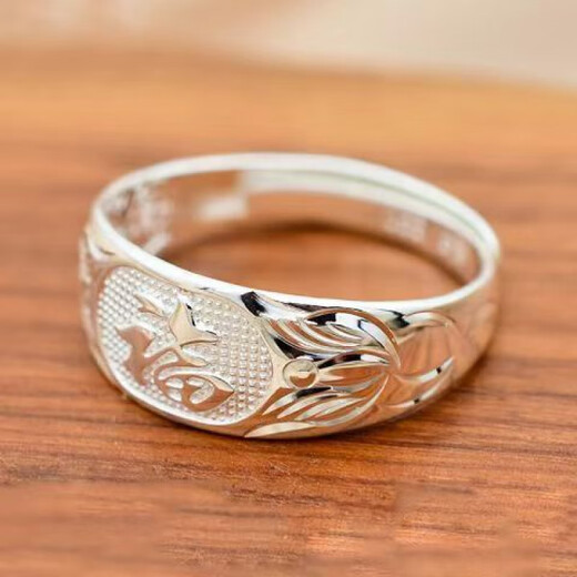 MHFDO Old Phoenix 999 sterling silver ring men's and women's blessing character ring live silver ring blessing east sea dragon and phoenix silver ring limited edition 2.1869g fast