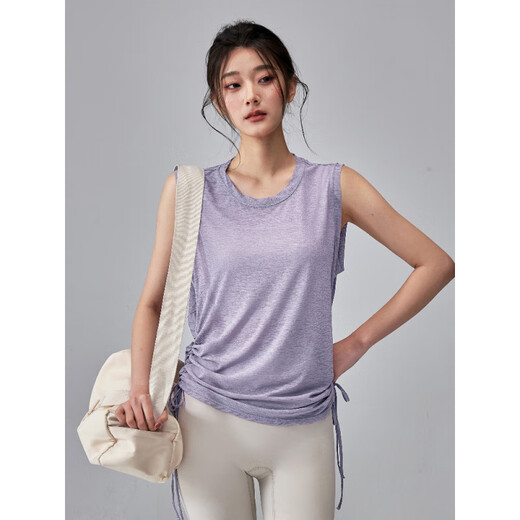 KEJIMITAO European and American ins thin yoga clothing blouse loose sleeveless Pilates training top summer quick-drying sports vest purple gray M