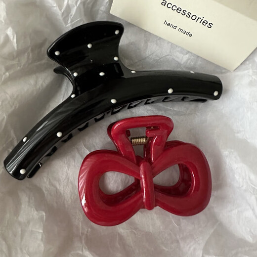 Korean version of polka dot gripper for women 2025 new style back of head hairpin temperament shark hairpin hairpin hairpin red bow