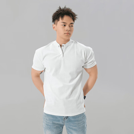 Jiaoxiafan American lapel quick-drying sports POLO shirt for men with cuffs muscle fitness short-sleeved T-shirt running training top summer white Henry collar 3XL recommended weight 200-220Jin Jin is equal to 0.5 kg