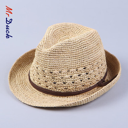 Mr DUCK new product straw hat men's summer outdoor sun hat hand-knitted sun hat sunshade hat big head MS17008-herb color M size (suitable for 56-59CM)