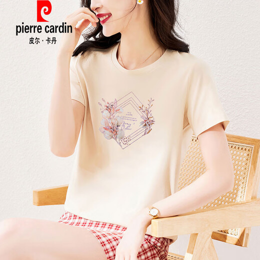 皮尔卡丹（pierre cardin）夏季棉质t恤女士短袖宽松气质洋气粉色体恤衫夏装2025年新款上衣 6172灰粉 短袖 2XL (建议135-150斤)