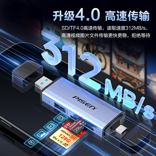Pinsheng USB3.2 card reader U disk/SD/TF4.0 three-in-one card reader with USB expansion suitable for computer Apple 15/16 mobile phone/iPad camera monitoring storage memory card