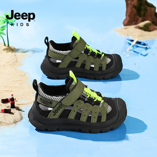 Jeep children's sandals summer new model for large children Jeep children's shoes non-slip boys and girls outdoor non-slip breathable beach shoes military green 28 shoes inner length about 18.3cm