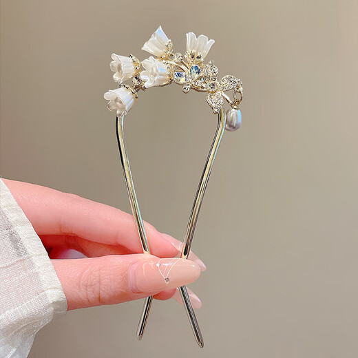Nianfu new Chinese style ancient style fringed lily of the valley flower hairpin hairpin for women U-shaped hairpin Mid-Autumn Festival gift for girls lily of the valley flower U-shaped hairpin