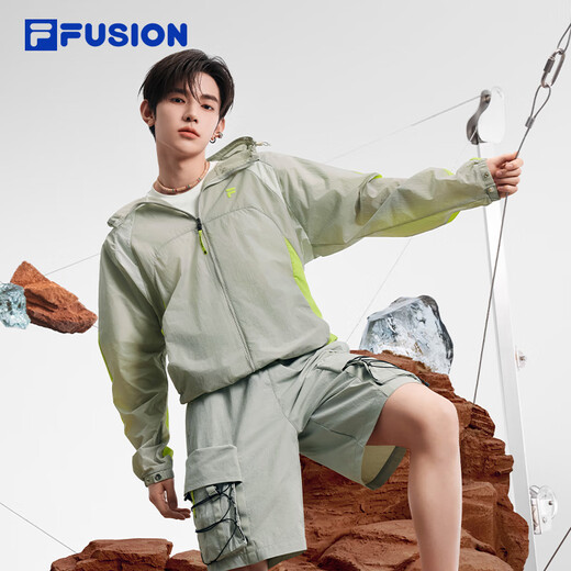 FILAFUSION斐乐潮牌男子梭织外套章昊同款2025秋休闲宽松防晒连帽上衣 冷白灰-GY L 175/96A/L