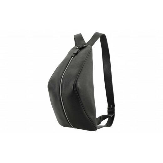 PRADA enameled metal triangle logo zipper design leather backpack regular men's black gift bag (basic + original handbag)