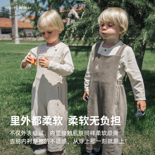 White wheat children's 2025 autumn new pants for boys and girls corduroy trousers baby casual overalls green 90