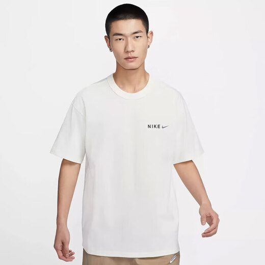 耐克（NIKE）纯棉印花短袖男士跑步上衣宽松半袖夏季新款运动T恤 帆白色/HF6172-133 纯棉透气 假 XL 推荐150-180斤