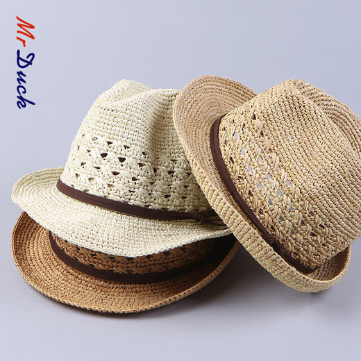Mr DUCK new product straw hat men's summer outdoor sun hat hand-knitted sun hat sunshade hat big head MS17008-herb color M size (suitable for 56-59CM)