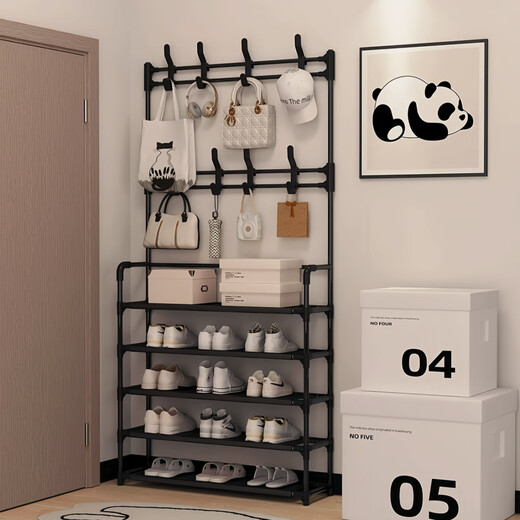 Xinwujia Multifunctional Shoe Rack, Clothes and Hat Integrated Household Entry Door Storage Rental Layer Simple, Strong and Durable Black Four Layers Long 60 Damage Compensation Guaranteed