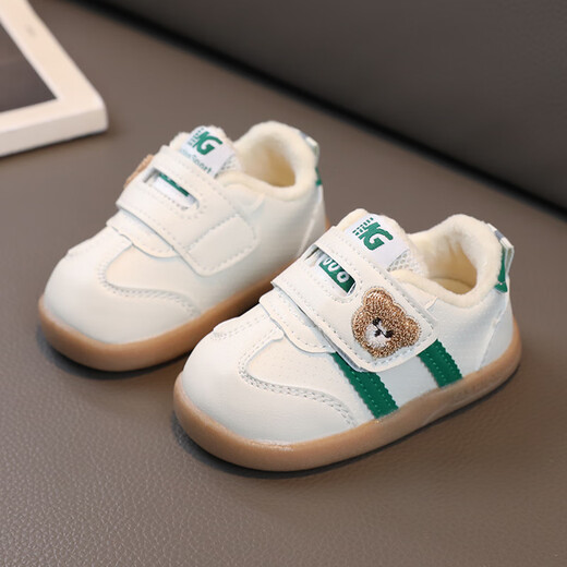 YEEHOO FASHION Ying's winter baby toddler shoes 03 years old plus velvet warm shoes children's soft sole A03 green second cotton 13 inner length cm 19 size