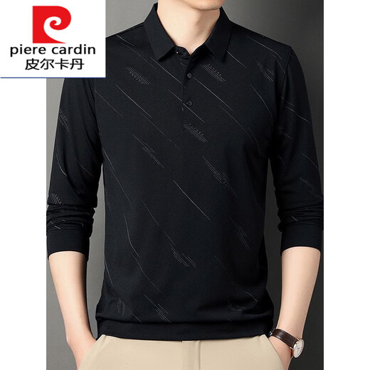 Pierre Cardin spring and autumn middle-aged men's t-shirt long-sleeved cotton 2025 new casual men's thin polo shirt dad knitted 829 black M 48/165