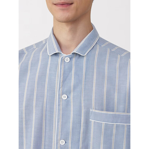MUJI men's side seamless double layer gauze pajamas home clothes Saxony blue stripes 5A L