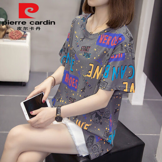 
Pierre cardin (pierre cardin) plus size fat M girls summer clothing new pure cotton short-sleeved T-shirt for women Korean version fat sister versatile to make her look slim and cover her belly 6629 gray This year's popular light luxury brand M 80-95Jin [Jin equals 0.5 kg]