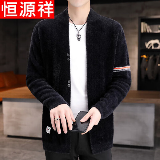 Hengyuanxiang Mink Wool Clothes Men's Thickened Button Wool Sweater Cardigan Jacket Autumn and Winter Trendy Green 2XL