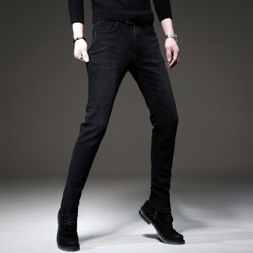 
Seven Wolves 2025 Spring New High-end Black Jeans Men's Slim Feet Small Foot Trendy Brand Elastic Casual Long Pants Men's Trendy Brand 1049 Gray Regular 28