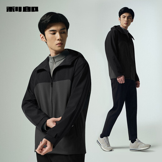 Lilan Waterproof Windbreaker Jacket Men's Hooded Jacket Autumn 2025 New Age-reducing Contrast Color Stitching Windproof Men's Jacket Black (G5QFY8241Y) 2XL 180/96A