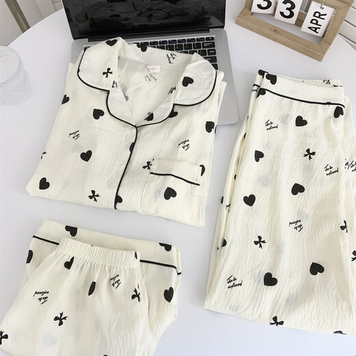 Jingpufei Hellokitty kurzärmeligte Pyjamas für Frauen im Frühlings- und Sommerwolken-Baumwoll-Drei-teilige Heimkleidung Yunduo Cotton-9906# Star Puppy PUPPE DRÜCK SET M [Vorschlag 75-100jin [Jin gleich 0,5 kg]]