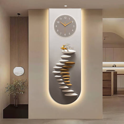 咏幻步步高升U型精雕玄关装饰画麋鹿好寓意暖光背景壁灯画 X4877 40*120UV精雕++不带灯