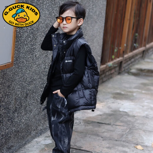 G.DUCKKIDS parent-child Korean style down vest for boys and girls in autumn and winter outer wear waistcoat white duck down jacket children's vest black upgraded thickened 400 three-proof fabric 170cm