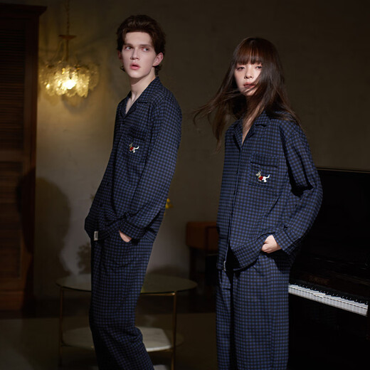 Princess Mark couple pajamas for women spring and autumn pure cotton retro plaid long-sleeved puppy suit autumn and winter home clothes for men J9165-couple men's 2XL
