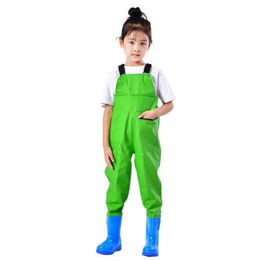 Zailu children go to the sea and play in the sand. One-piece water play clothes. Full-body waterproof rain pants and rain boots. One-piece waders for wading kindergarten. Special yellow overalls - with pockets. 40 size 22. Shoe inner length 13cm.