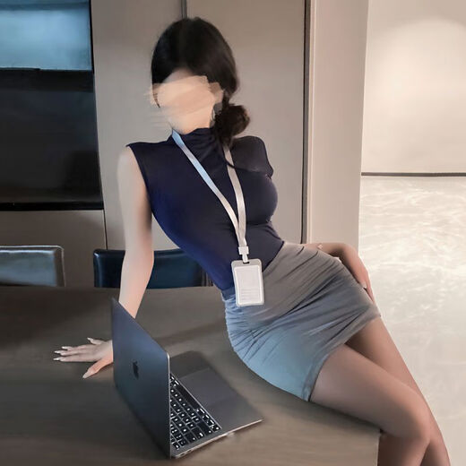 Secretary Professional Hot Girl Outfit Office Cosplay Uniform Pajamas Pure Desire Hip Skirt Suit Women's One Size 8 Dark Gray - Secretary Top Skirt Chest Tag Thong