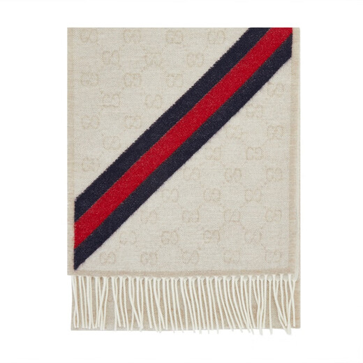 Gucci (GUCCI) double G double-sided tassel diagonal stripes scarf and shawl for men and women, beige, early autumn gift