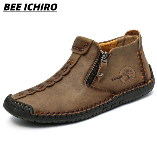 BEE ICHIRO男士休闲皮鞋秋季真皮一脚蹬懒人商务休闲软皮软底豆豆鞋板鞋男鞋 6625蓝色 43