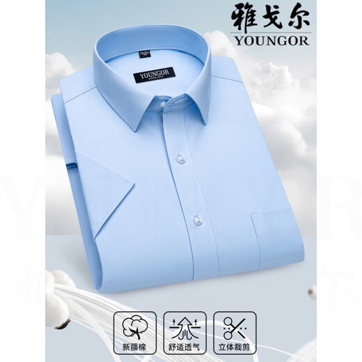 Camisa de manga corta de los hombres de Yager Camisa de manga corta Middle-Eding Middle-Eding Rayas casuales sin hierro Anti-Wrinking Formal Camiseta de color sólido Hombres DX6629 42 Sugerencias [160-170Jin [Jin iguala 0.5 kg]]]