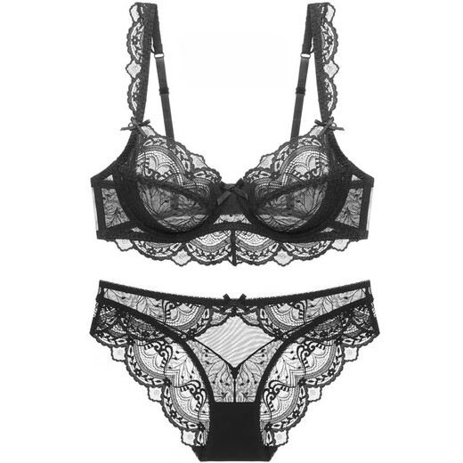 Dudant Luxury International Brand Feminine Lace Underwear Breathable and Comfortable Sponge-Free Four Seasons Bra Set Big Breasts Make Smaller Burgundy M 34/75B with Panties