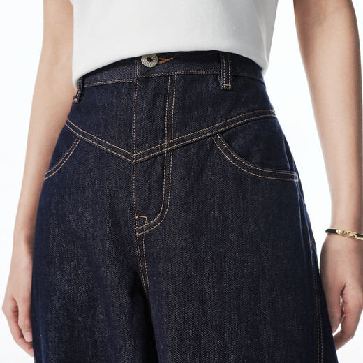 PEACEBIRD Women's Jeans High Waist Scimitar Autumn Loose Slim Banana Wide Leg Denim Dark Blue M