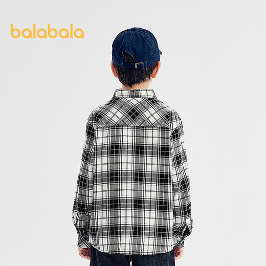 Balabala Boys' Shirt Children's Long Sleeve Autumn Clothes Girls' Plaid Jacket Same Style in the Shopping Mall Comfortable and Versatile Black and White Tone 00491 100