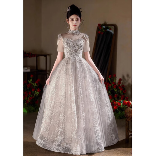 Pierre Cardin High-end Dress for Women 2025 New Light Luxury Niche Student Day Adult Ceremony Art Exam Host Small Style Champagne Gold S